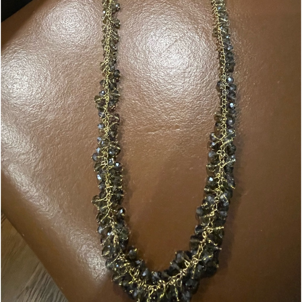 Long crystal/brass necklace